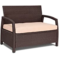Los mejores  - COSTWAY Sofá de Ratán Banco de Jardín Mueble Sillón 2 Plazas con Cojín Desmontable 108x84x64cm